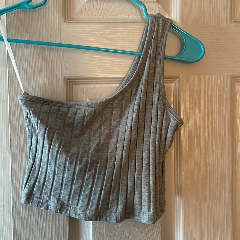 Shein Women's One Shoulder Going Out Gray Crop Top Size Medium